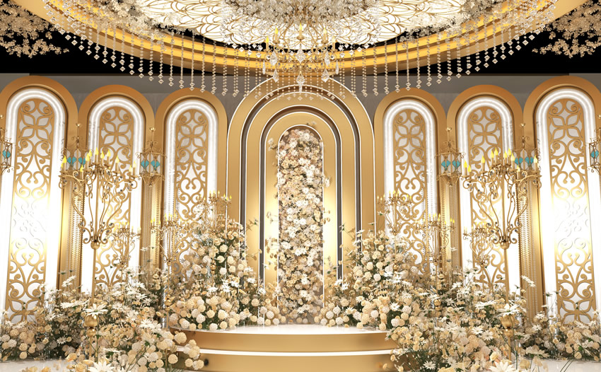 平阴香槟色调婚礼堂效果展示